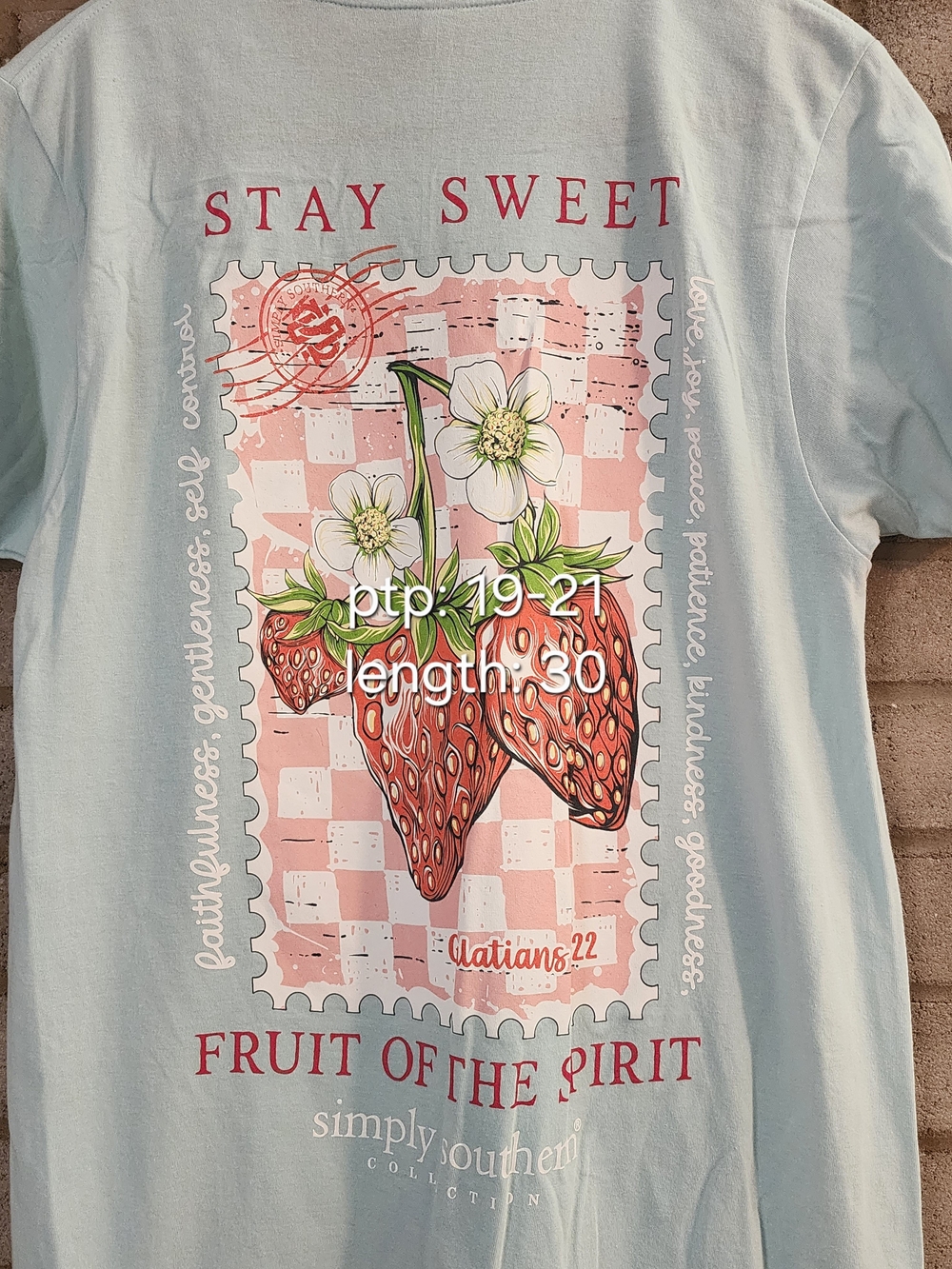 New Simply Southern Light Blue Graphic Tee with Pink Logo Patch/ "Stay Sweet"
